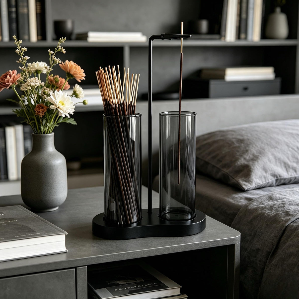 Gray Glass Incense Holder (Gray)