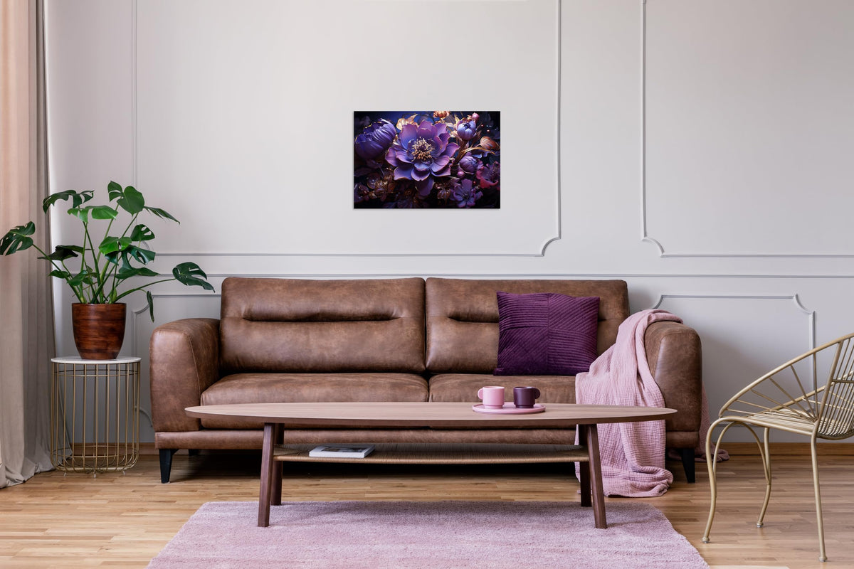 1 Pcs Purple Canvas Art Purple Wall Art Abstract Flower Picture Plum Color Flowers Pictures Print on Canvas Stretched and Framed for Wall Decor Living Room Bedroom Decor 24x36 inch (36"L x 24"W / Purple Flower 4)