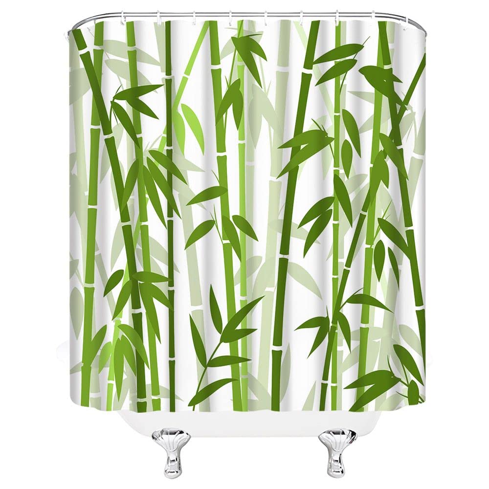 Bamboo Shower Curtain Green Bamboo Forest Tree Japanese Asain Art Rustic Wild Nature Plant Scenic Watercolor Fresh Spa Fabric Bathroom Sets with Hooks (Green / 47"W x 64"L (Pack of 1))