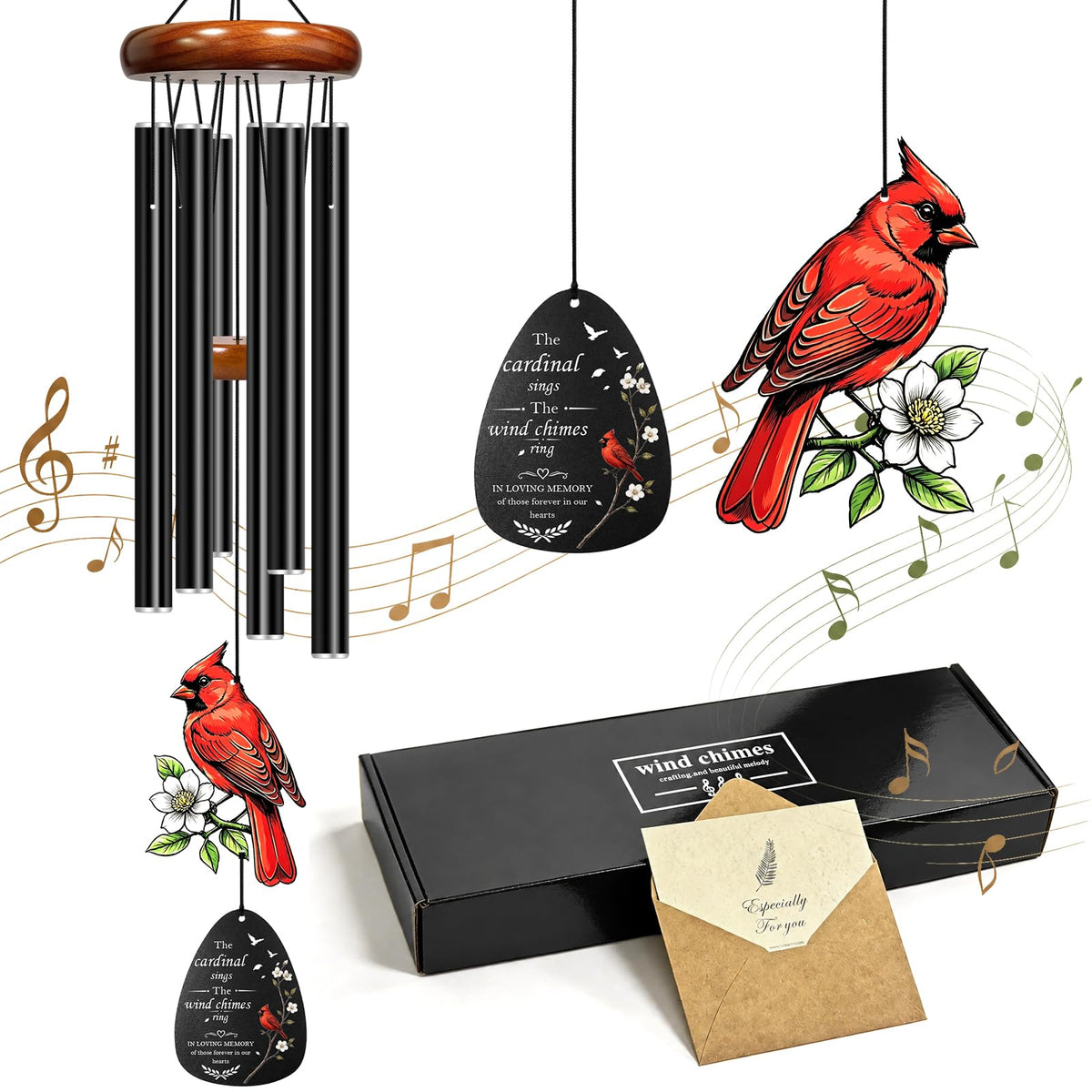 37''Memorial Wind Chimes for Loss of Loved One (Cardinal)