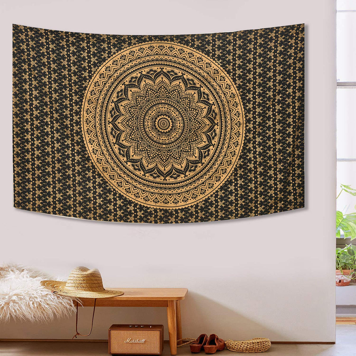 Ombre Wall Hanging Bohemian Tapestry (Black Gold / 60"L x 54"W)