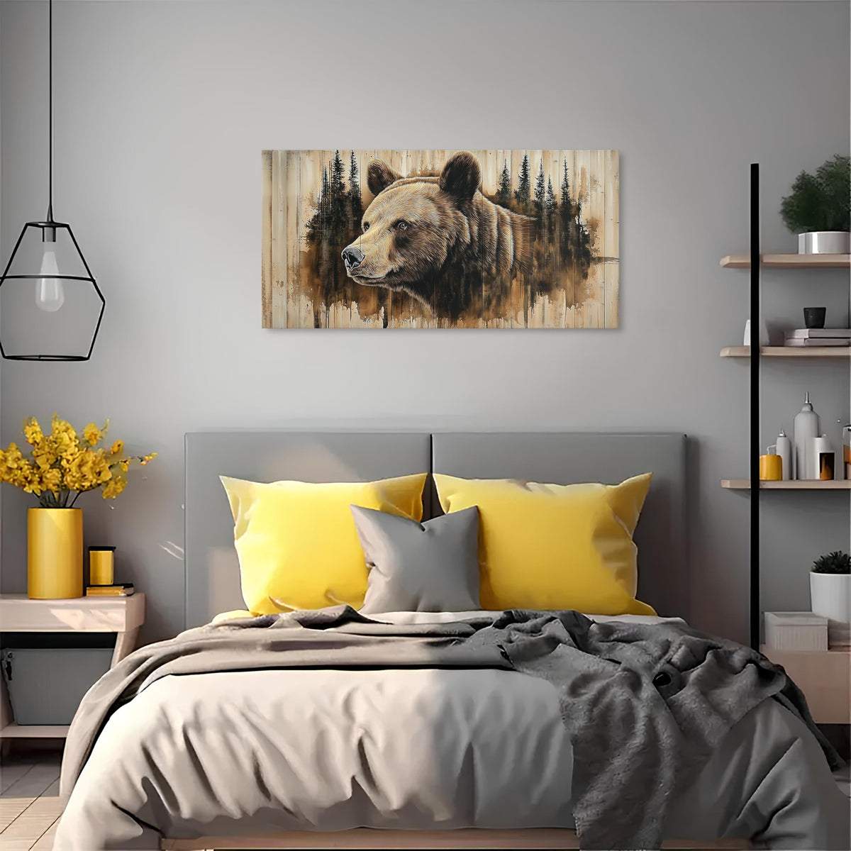 Farmhouse Bear Wall Art Rustic Bear Picture Wall Decor for Living Room Bedroom Decor Cabin Home Decorations Forest Wildlife Animal Canvas Painting Vintage Grizzly Poster Prints Woodland Artwork 20x40” (40"L x 20"W / BEAR)