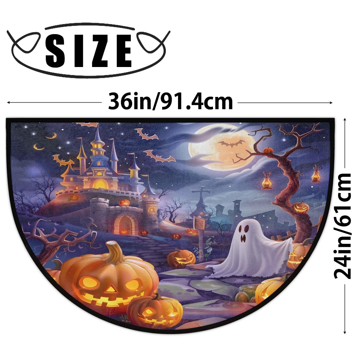 Half Round Door Mat Halloween Pumpkin bat Ghosts Non (F 01)