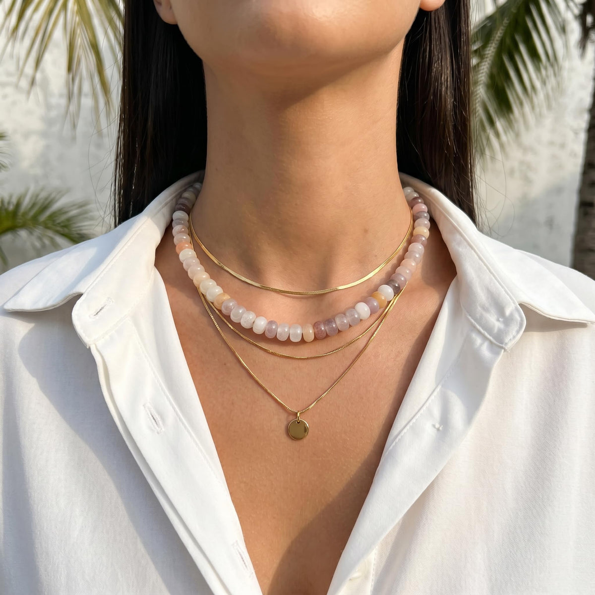Natural Stone Beaded Choker Necklace for Women (Low saturation gradient color)