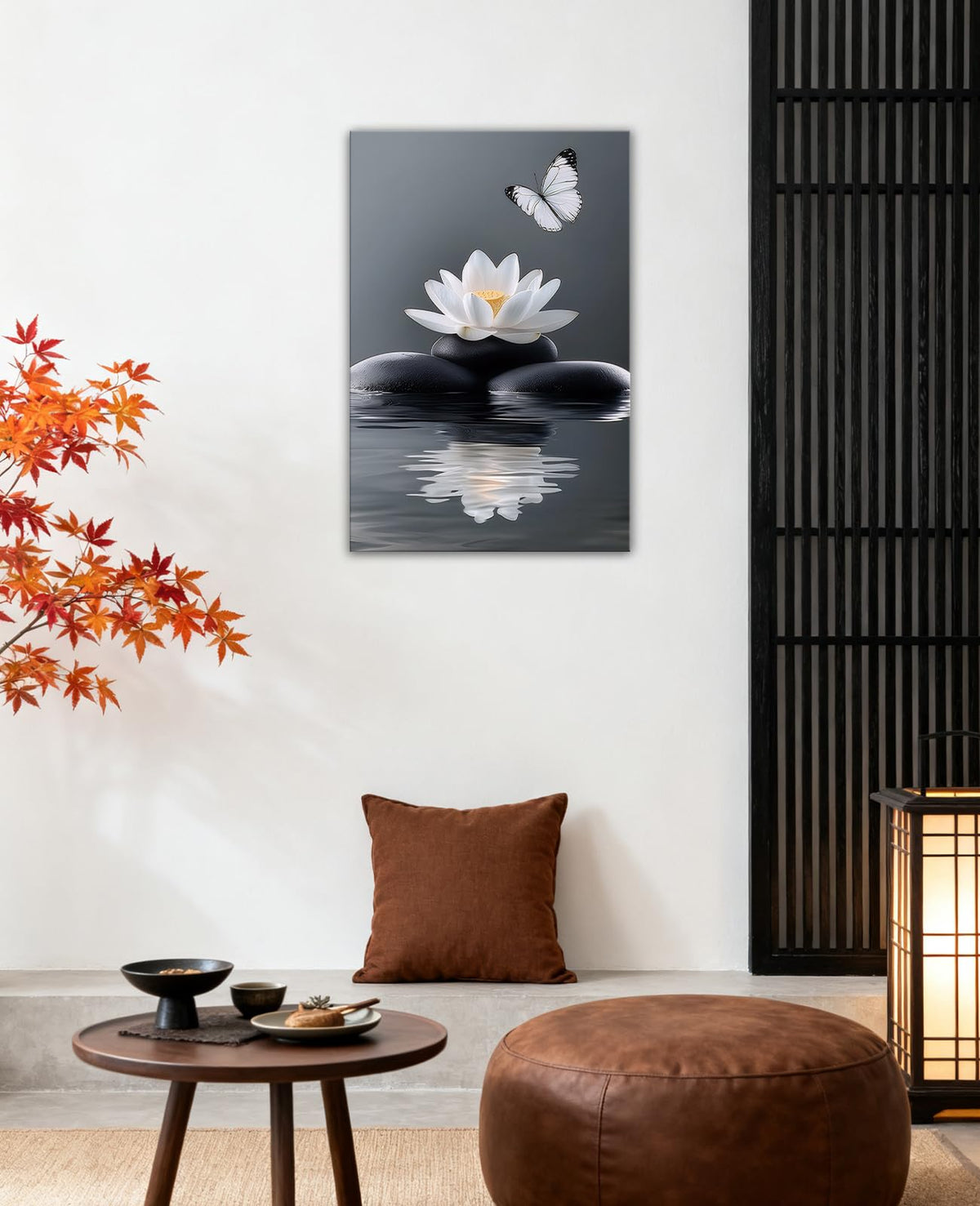 Zen White Lotus Canvas Wall Art Spa Room Meditation Wall Decor Peaceful Stone Butterfly Posters Prints for Bathroom Yoga Spiritual Room Bedroom Decoration (Artwork-3 / 42"L x 28"W)