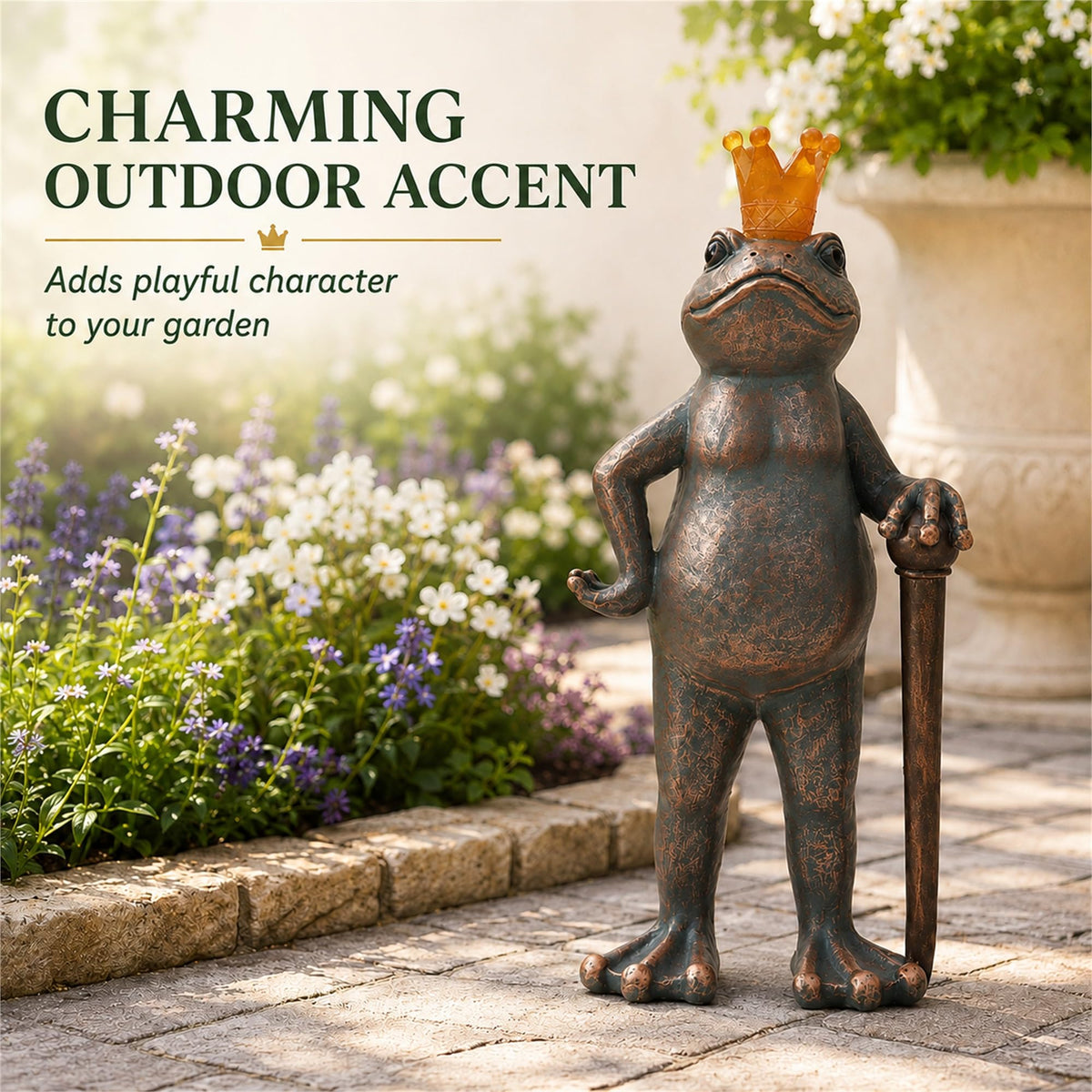 Solar Funny Frog Prince Garden Statue Outdoor Decor (Copper)