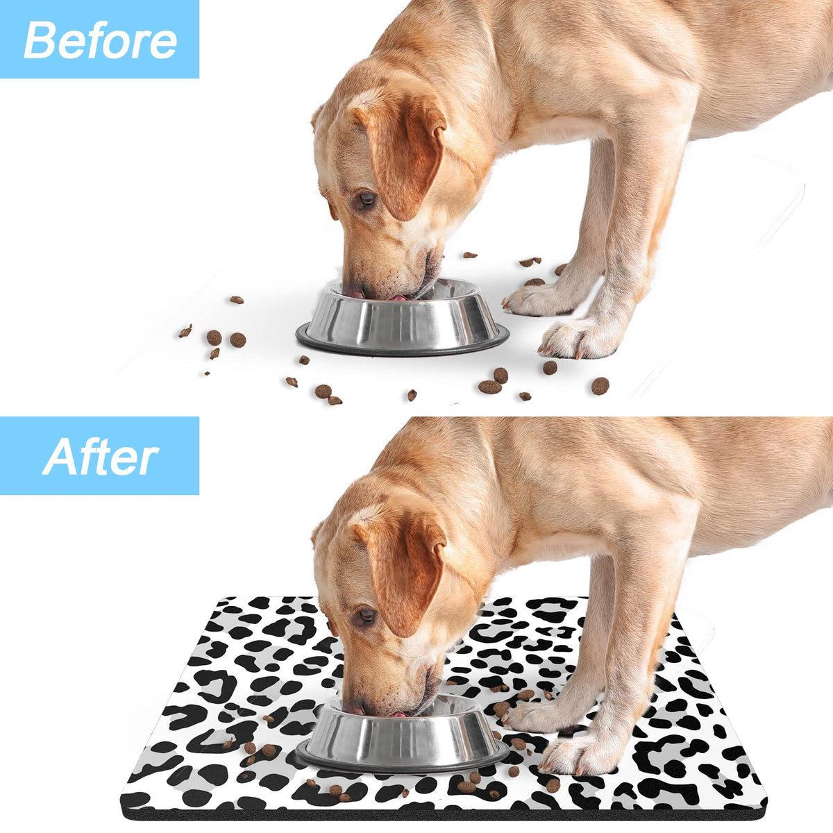 Dog Food Mat 16" x 24" Leopard Absorbent Dog Cat Bowl Mat for Food and Water (White Leopard / 16"L x 24"W)