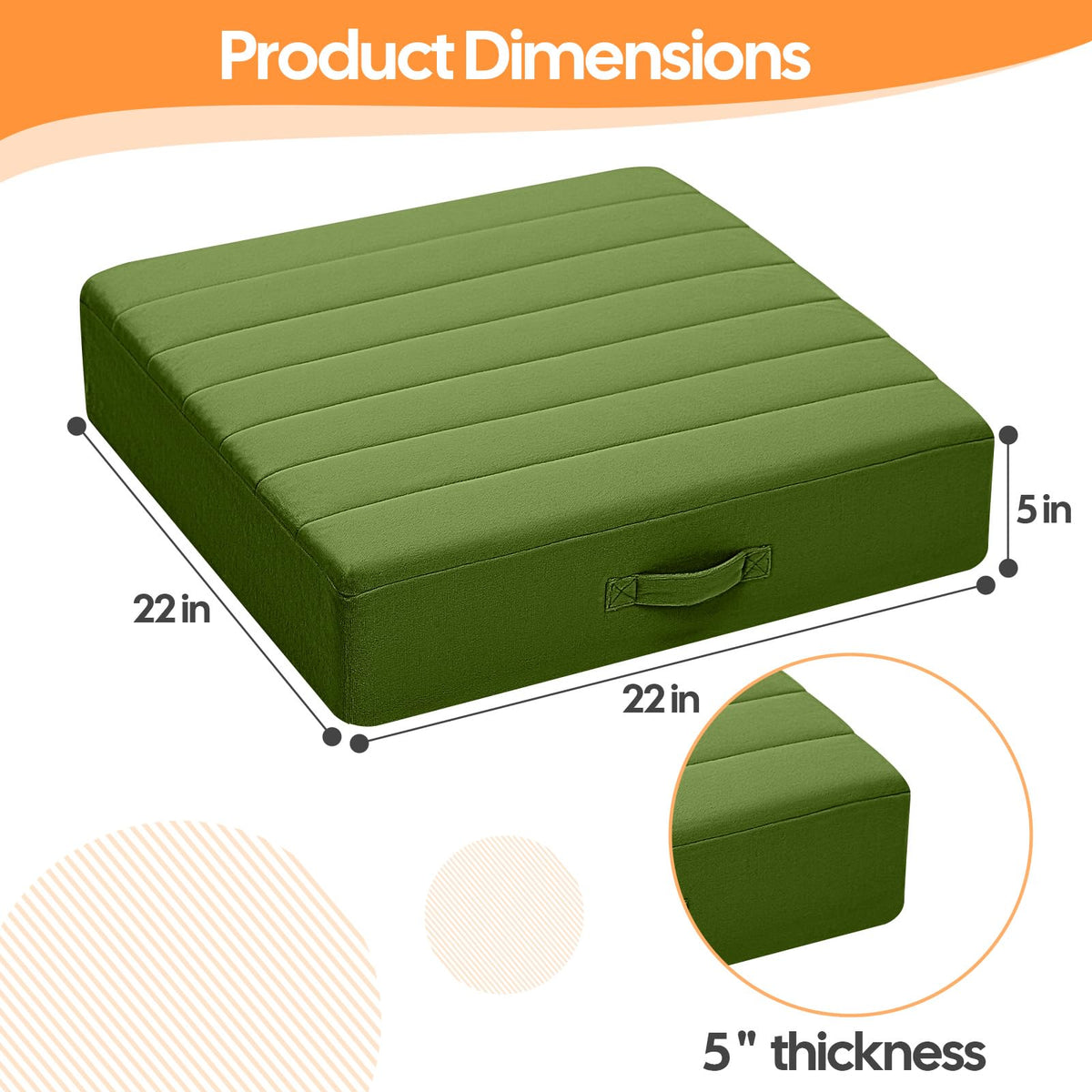Square Floor Pillows for Adults Kids (22 Inch / Forest Green)