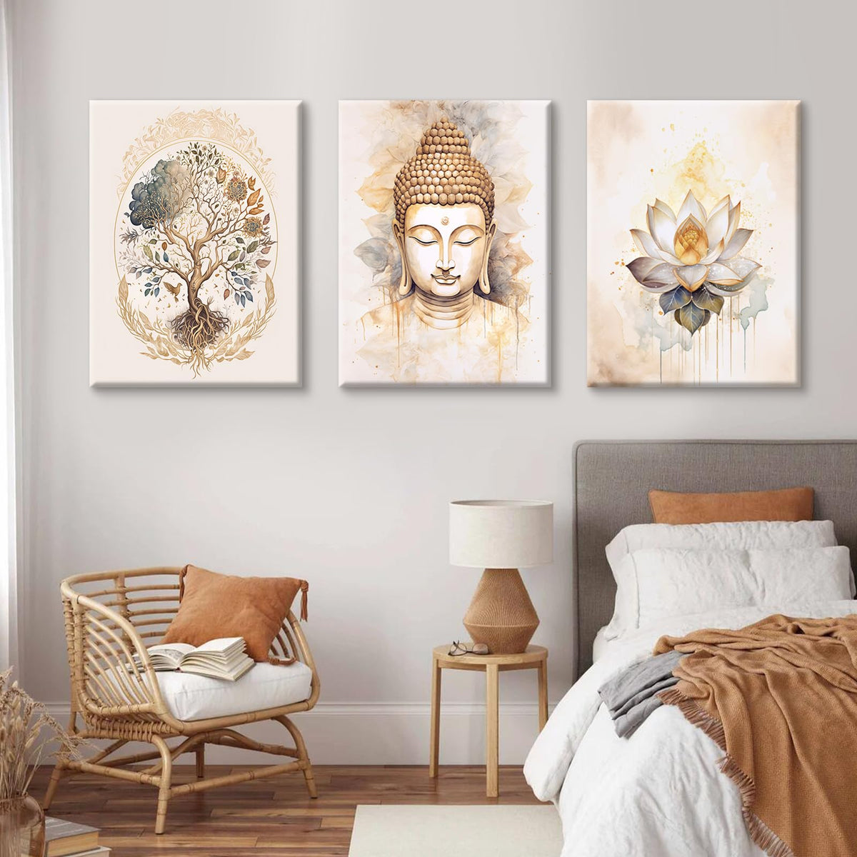 Zen Wall Art Decor Buddha Lotus Flower Artwork Tree of Life Canvas Painting Yoga Meditation Studio Wall Art Mindfulness Spiritual Energy Poster for Living Room Bedroom 16x24x3 Inch Wrapped Canvas (16x24 Inch Wrapped Canvas / Buddha Flower Prints)