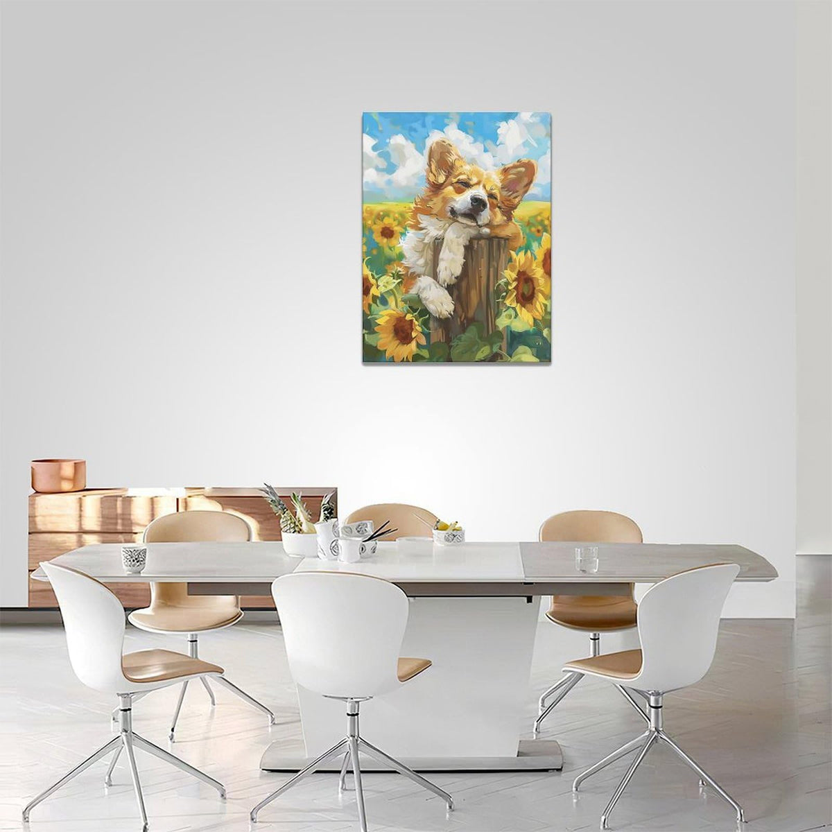 Dog Wall Art Country Sunflower Funny Corgi Pictures Wall Decor Farmhouse Canvas Painting Print Home Modern Artwork Decorations Framed for Bathroom Living Room Bedroom Office 12 x 16 inch (16"L x 12"W / Dog)