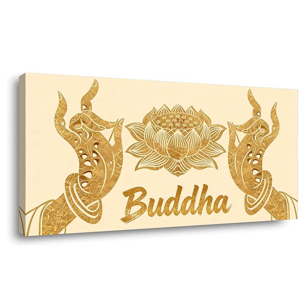 Zen Buddha Canvas Wall Art Golden Lotus Flower Painting Print Gallery Wrapped Spiritual Thai Hands Artwork for Living Room Bathroom Bedroom Decor (Bohemian / Gold Buddha Hands Lotus 6 / 40"L x 20"W)