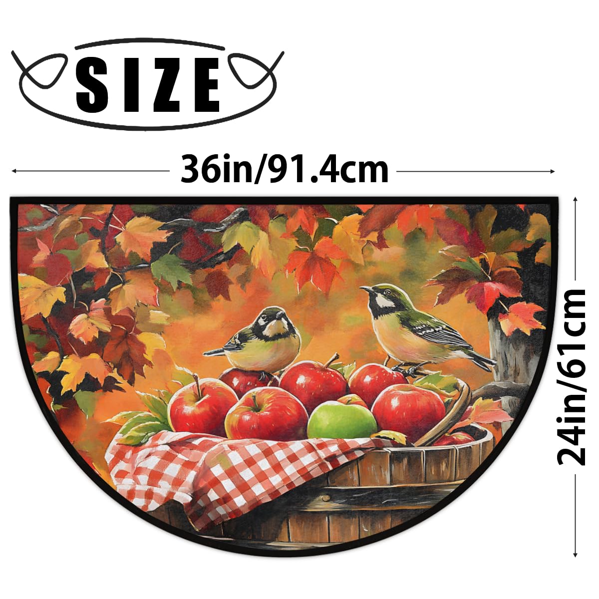 Fall Apple Half Round Doormat Non Slip Semi Circle Rug Outdoor Welcome Mat (Z-100)