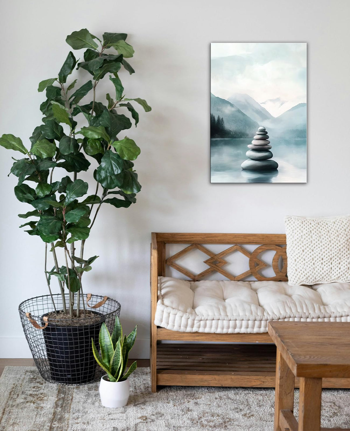 Zen Stones Canvas Wall Art Watercolor Spa Stone Pictures Minimalist Mountain Nature Scene Painting Zen Meditation Calming Home Decor Ready to Hang (Artwork-4 / 36L" x 24W")
