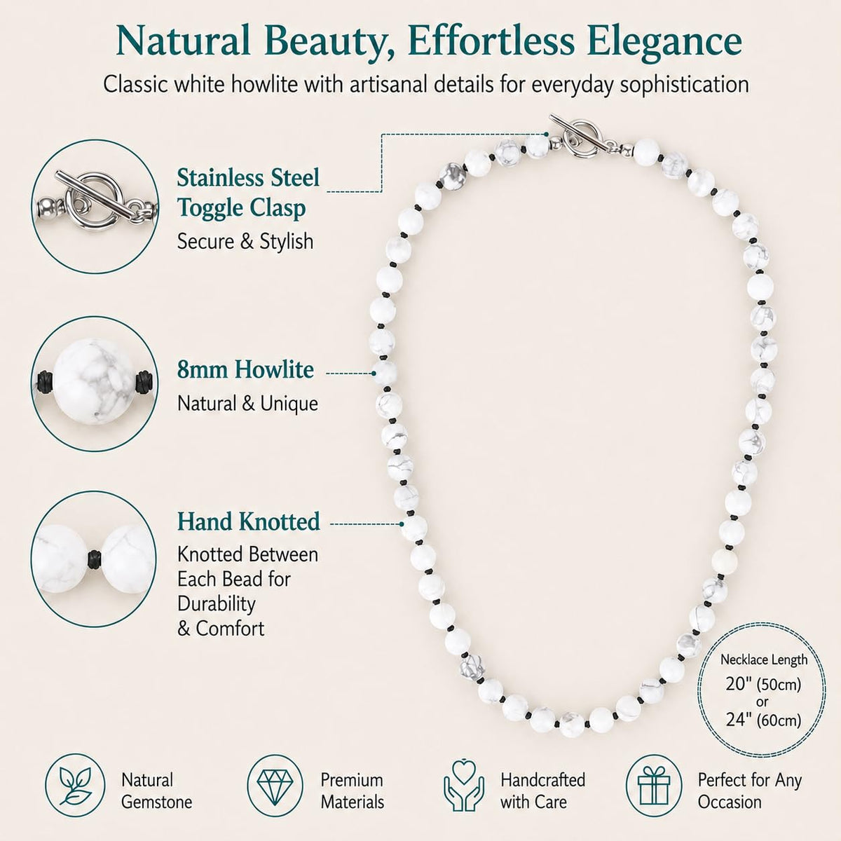 Howlite Necklace for Men (Howlite / 24")