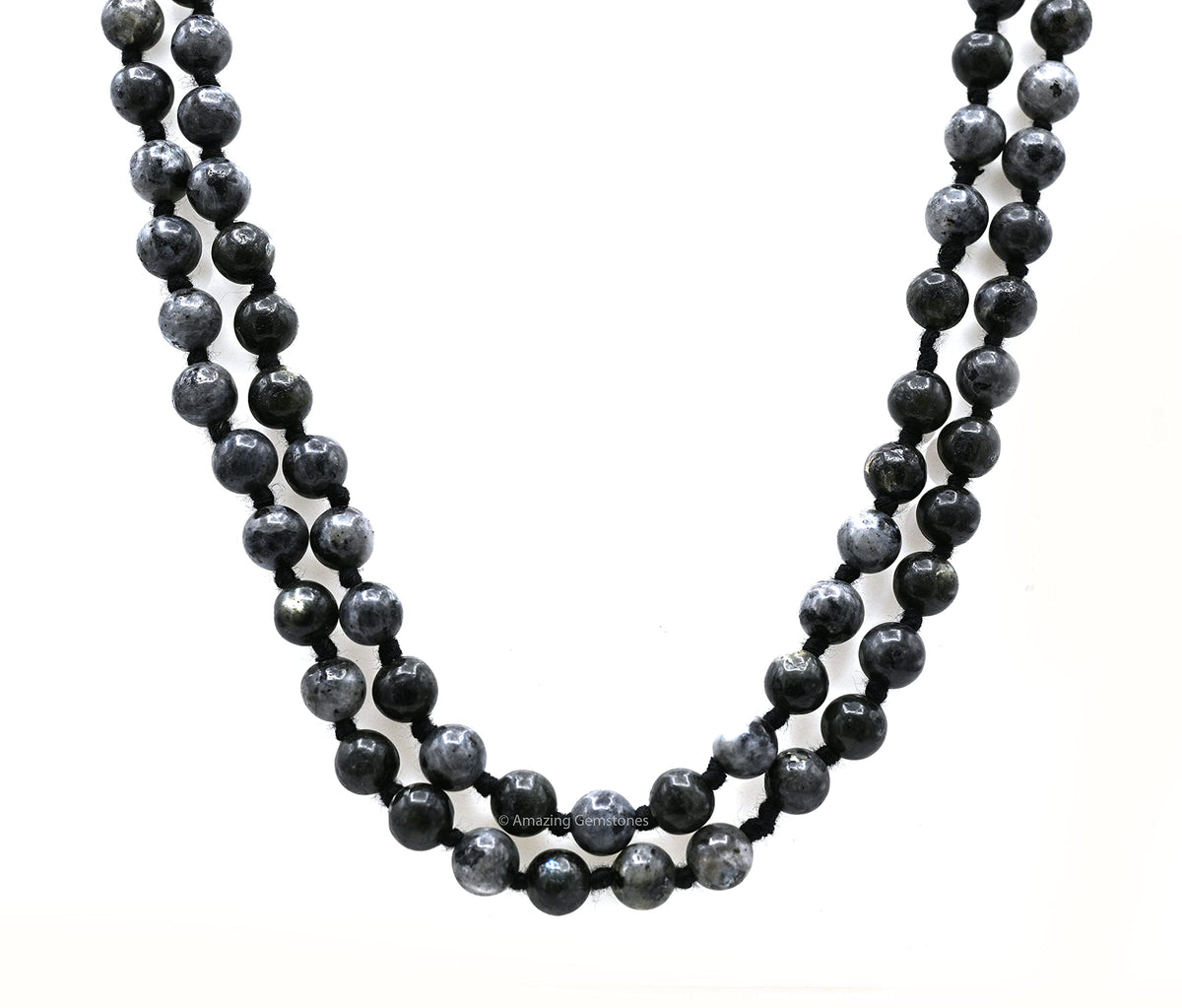 Larvikite Black Labradorite Buddhist Prayer Beads Japa Mala with 108 Meditation Beads (Hand Knotted / Larvikite Black Labradorite)