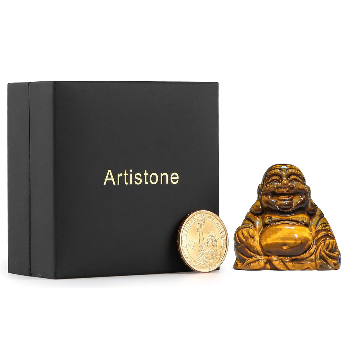 2.0" Yellow Tiger Eye Laughing Buddha Statue (Yellow Tiger Eye)