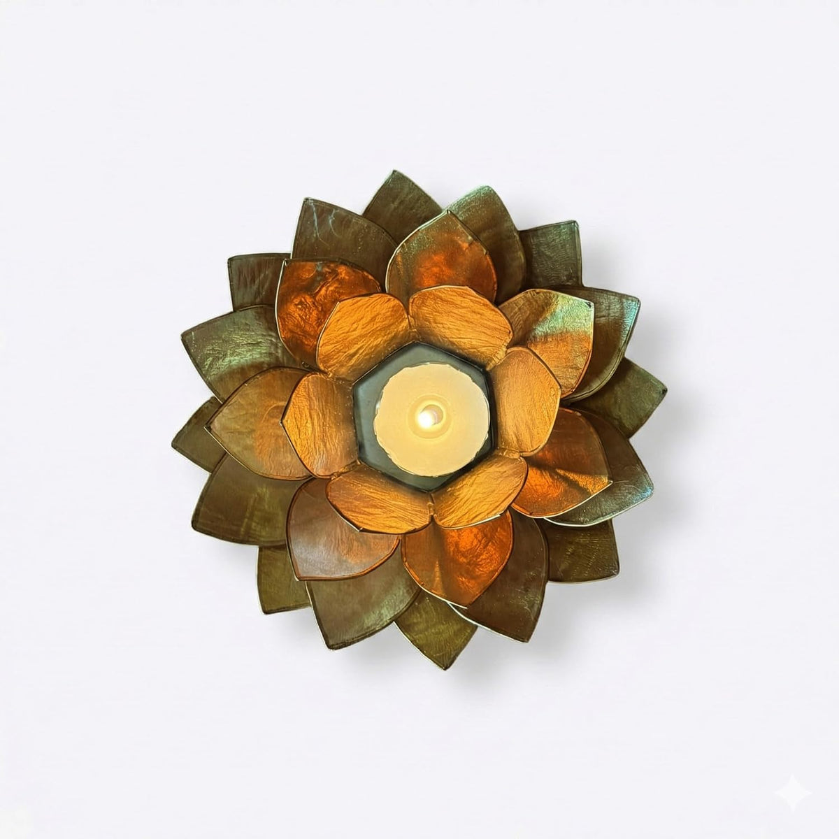 Moonshadow Handmade Capiz Shell Lotus Tea Light Holder (Gold)