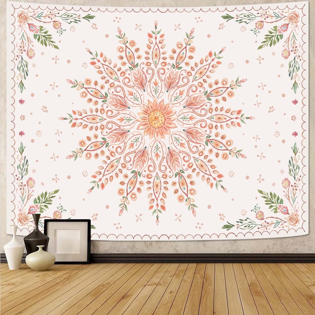 Boho Mandala Tapestry (80"L x 60"W / Beige Pink)