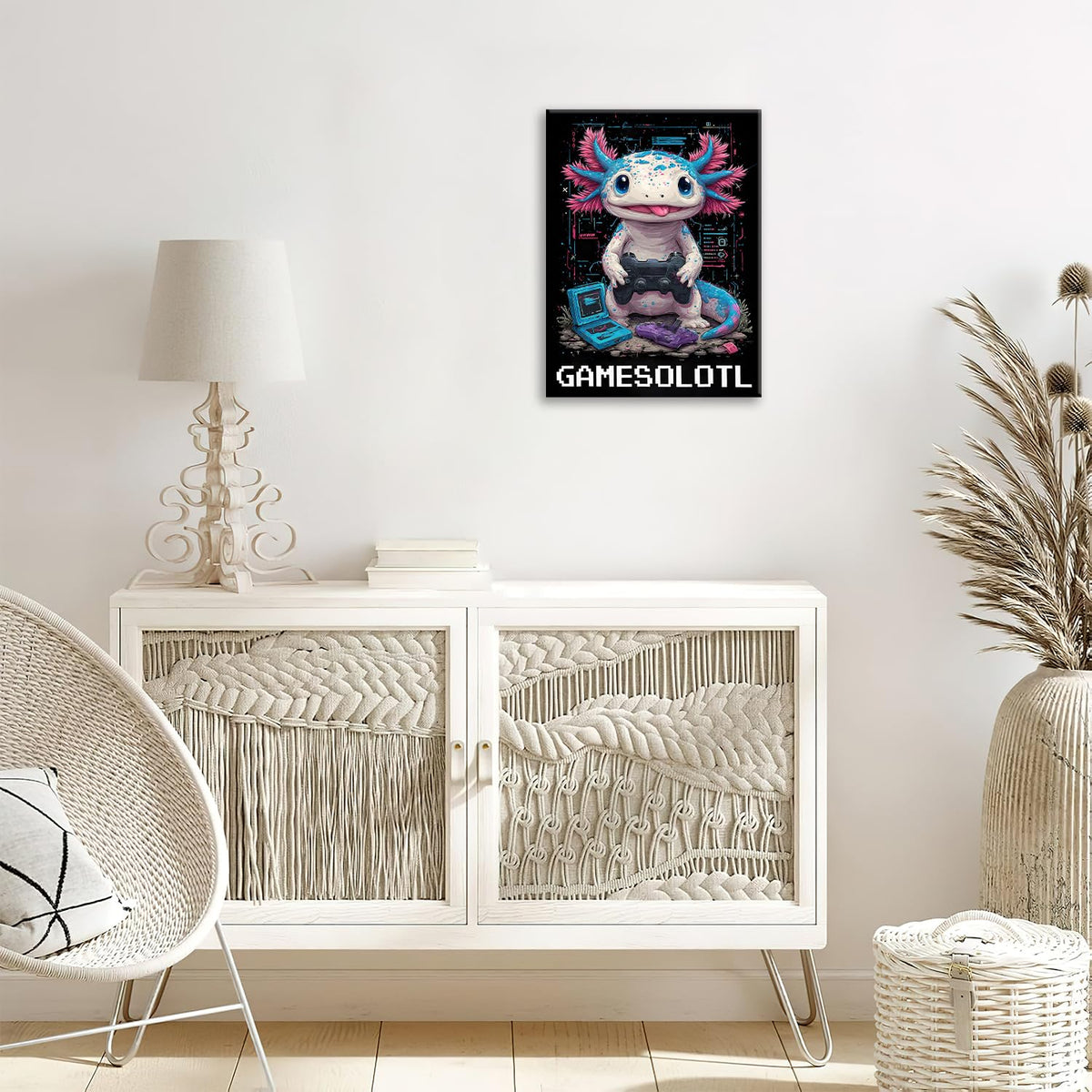 Axolotl Canvas Wall Art Game Animal Print Painting Framed ArtWork 16"x24" (Axolotl / 24"L x 16"W)