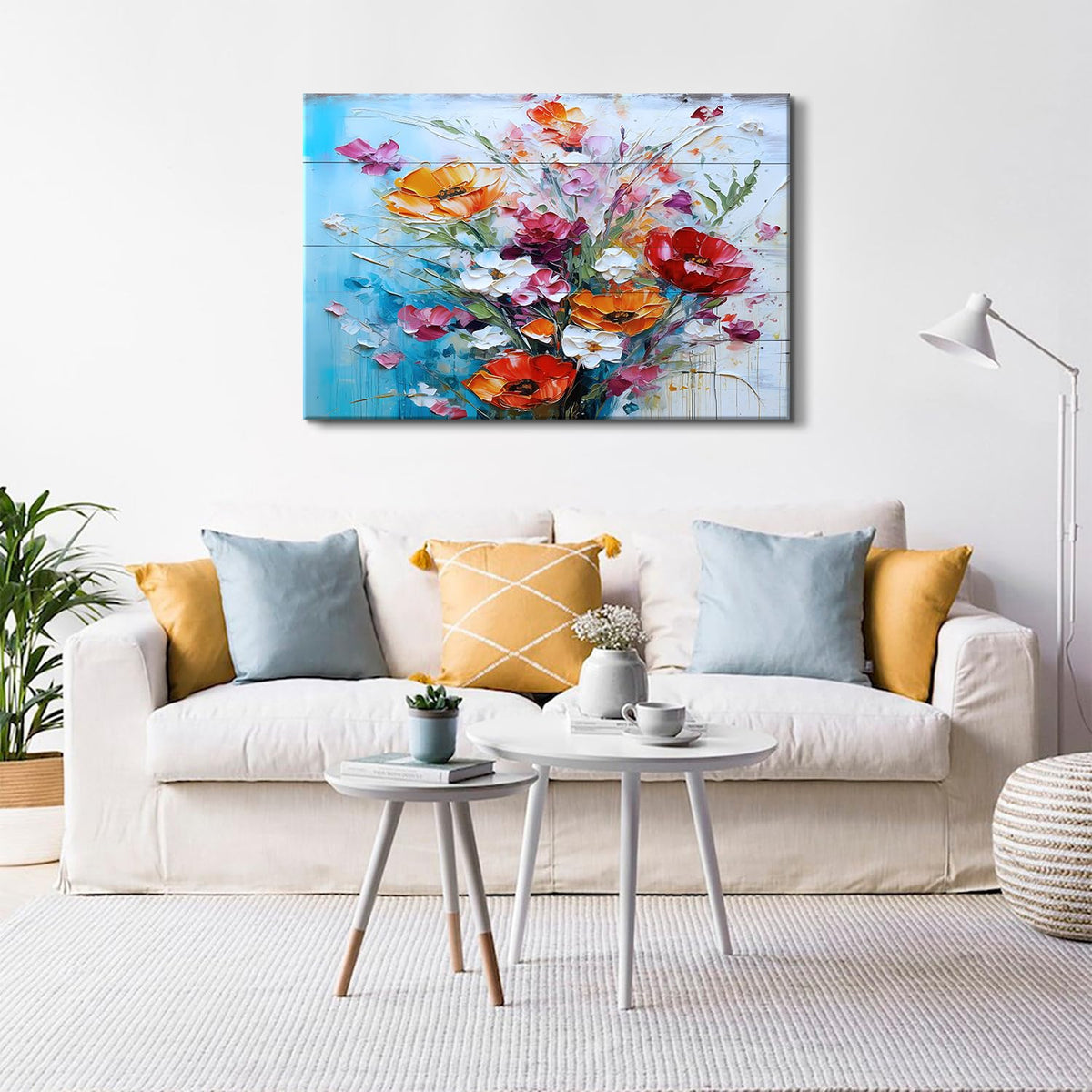 Extra Large Floral Canvas Wall Art for Living Room Poppy Flowers Painting Rustic Colorful Wildflowers Wall Decor Farmhouse Prints Vintage Nature Artwork Framed Kitchen Bedroom Home Decoration 32x48" (48"L x 32"W / Colorful Floral)