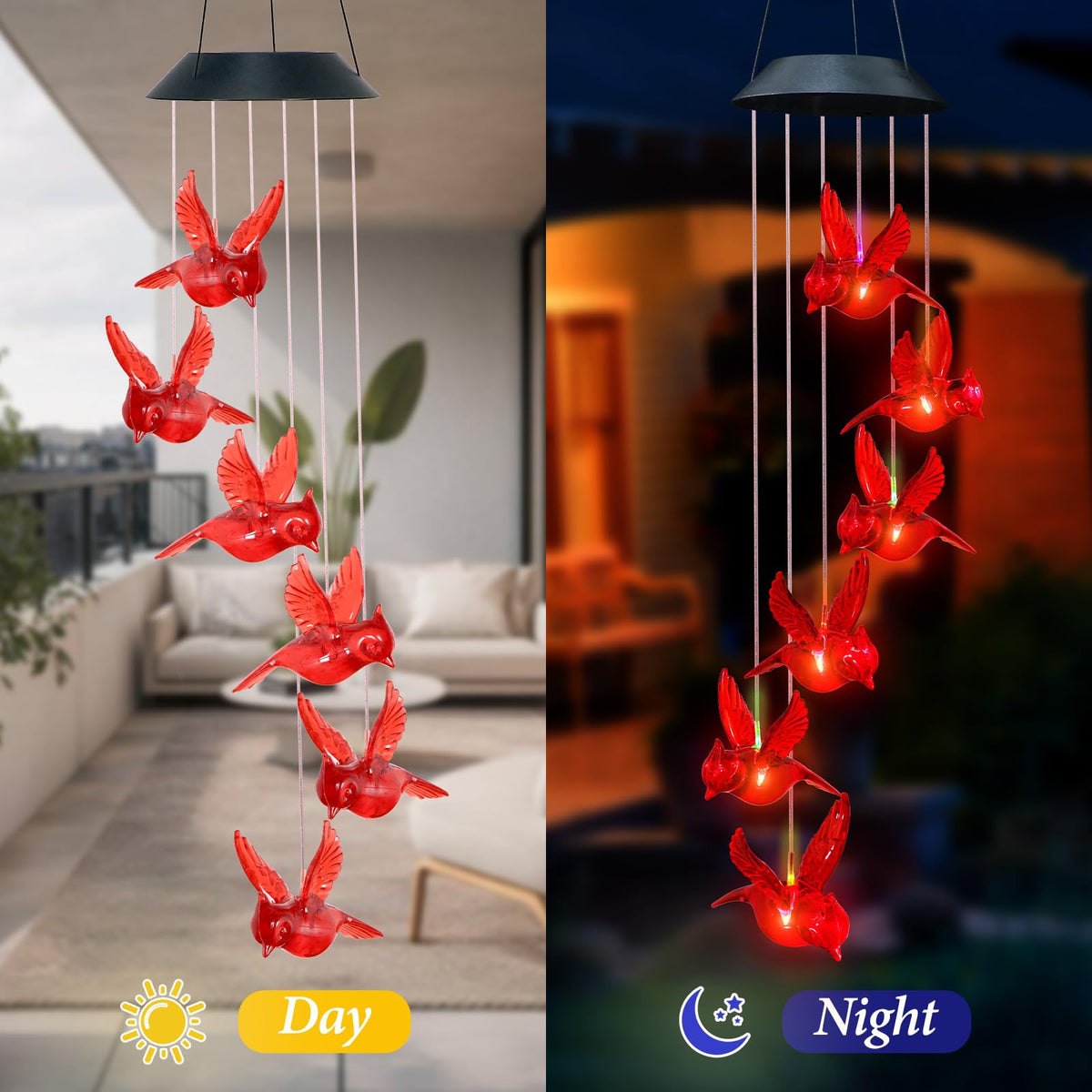 Cardinal Solar Wind Chimes Outdoor Christmas Cardinal Gifts for Women