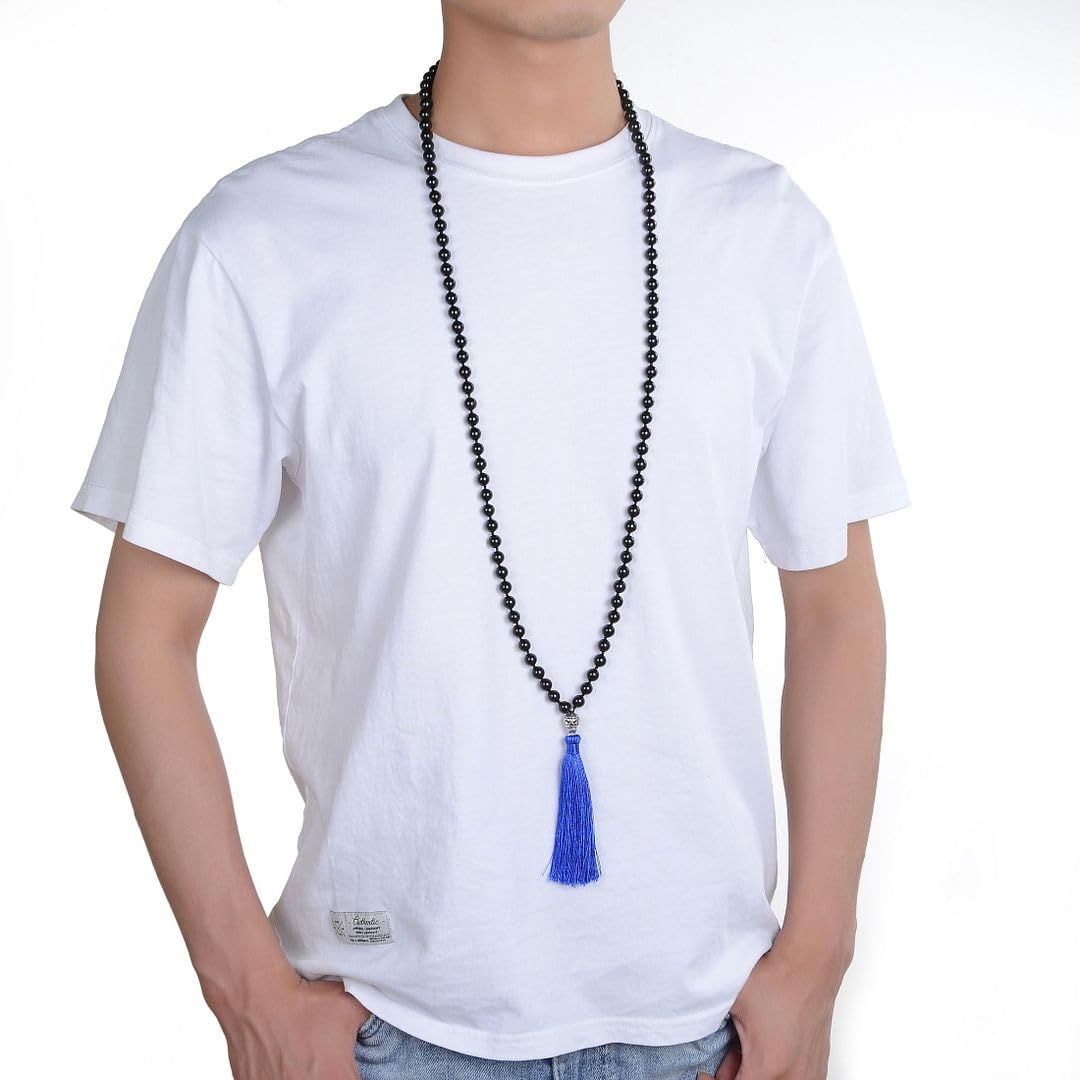 Real 108 Mala Beads 8mm Grade A Black Tourmaline Stone Necklace (Grade A Black Tourmaline)