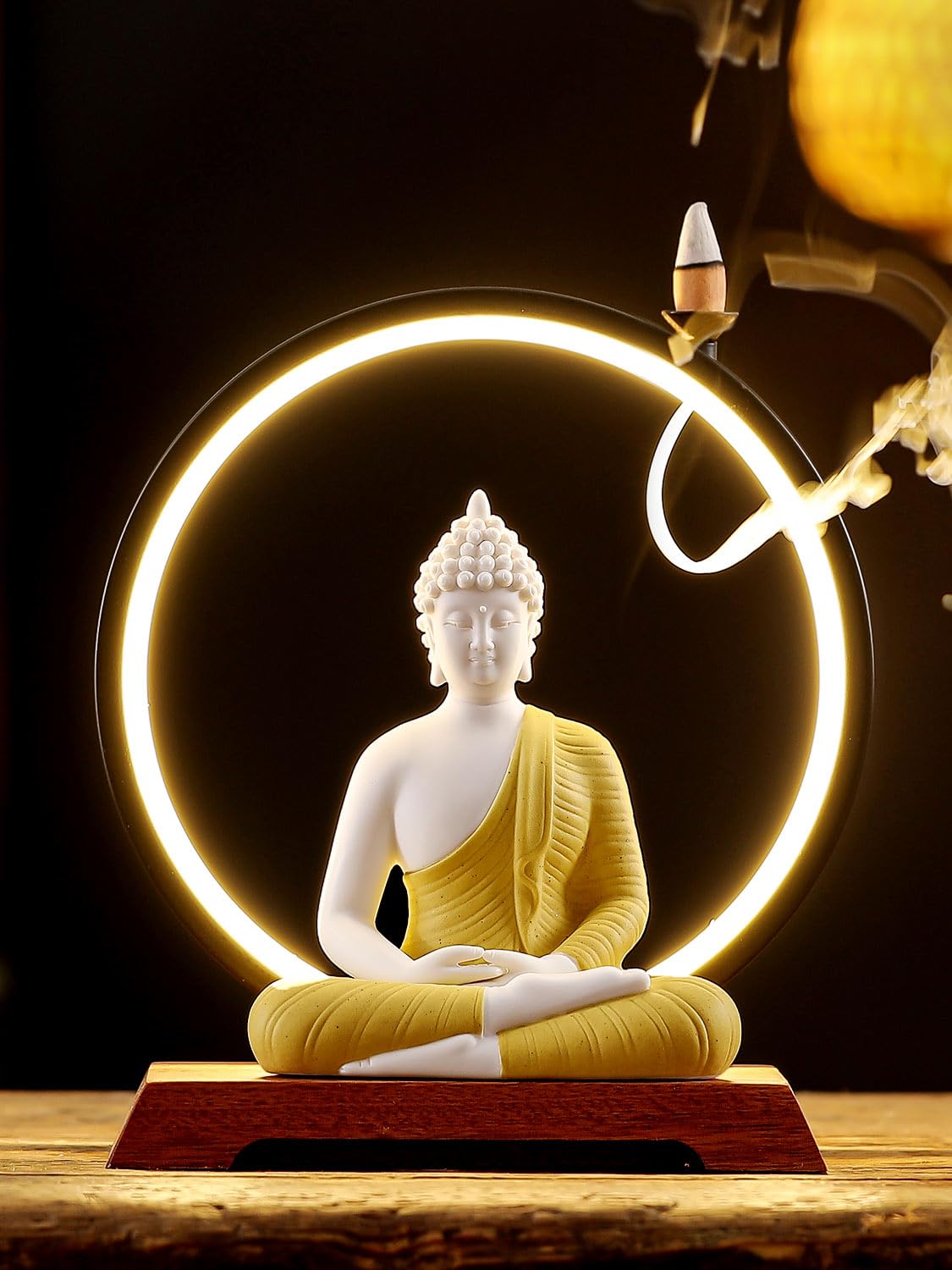 8.7 Inch LED Buddha Statue for Indoor Home Decor (Yellow)