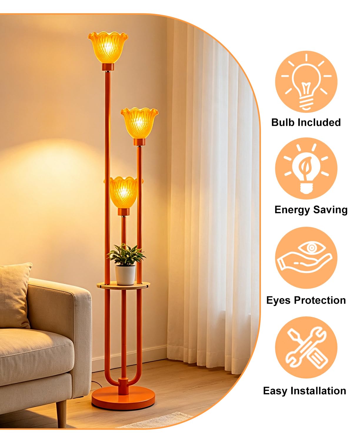 Orange Floor Lamp with LED Bulbs Included (Orange-3UA1)