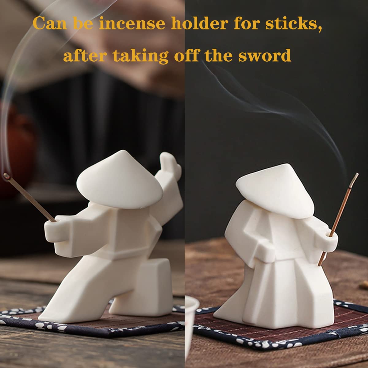 Tea Pet Warrior Statue Figurine Tea Ornament Accessories Cute Kung Fu Tea Decoration Gift for Tearoom Home Office Children's Day Gift for Tea Lover (Whitea and Whiteb)