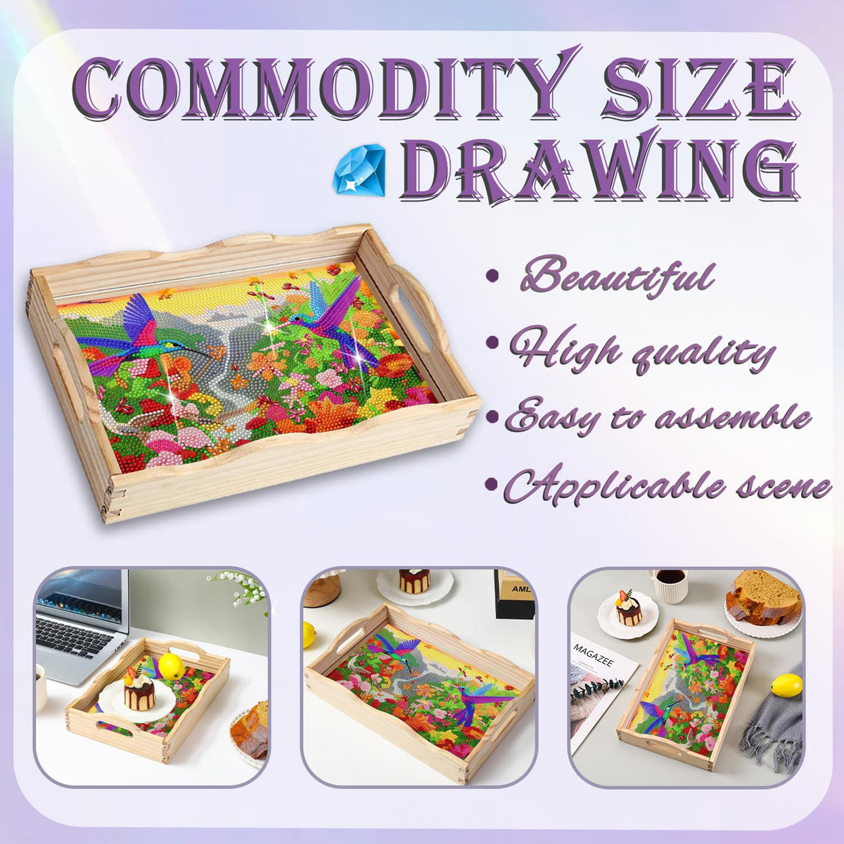 Hummingbird Diamond Art Tray DIY Kit for Adults Decor 7.8×11.8 in (Hummingbird AA)