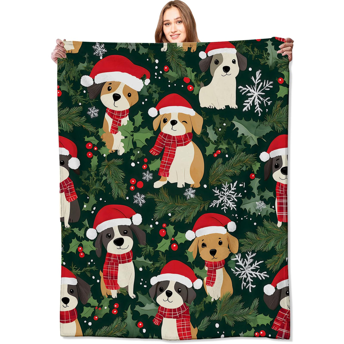 Cute Christmas Dog Blanket Festive Puppy Santa Hat Throw Blankets (50x60in / Christmas)