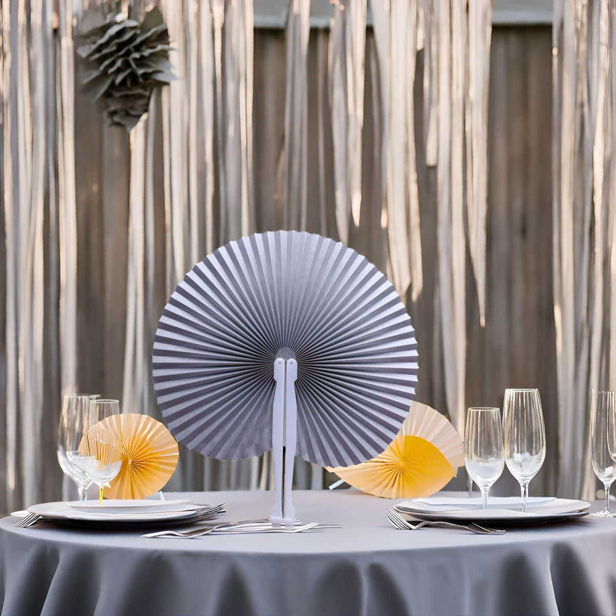 24 Pieces Multicolor Round Paper Fans (Multi Color White Handle / 24 PCS)
