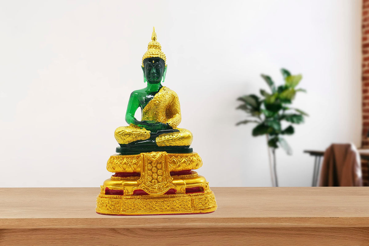 Emerald Buddha Statue Meditation 7" H. Jade Buddha Thai Buddha Statue for Home Decor Buddha Figurines (Asian)