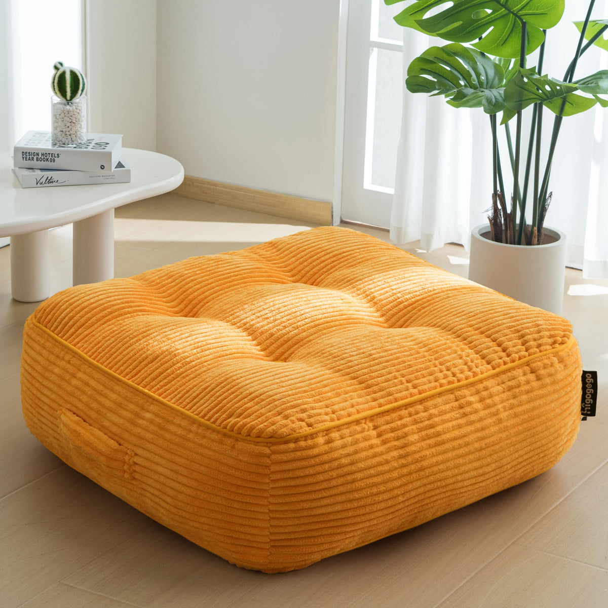 8" Extra Thick Floor Pillow Cushion for Adults (Square Orange / 8" Thick(Pack of 1))