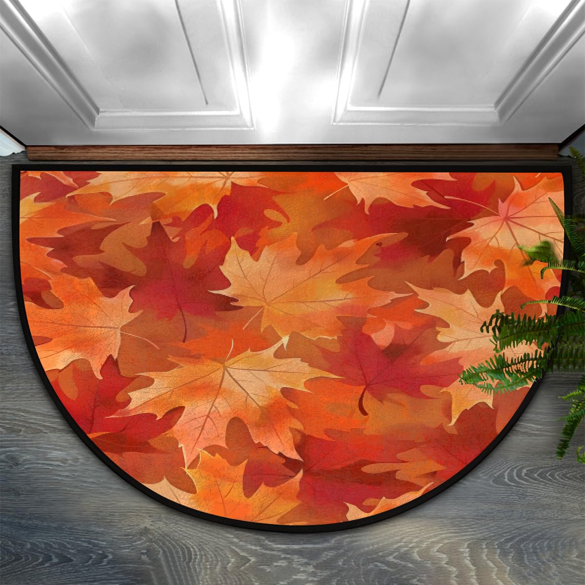 Autumn Maple Half Round Door Mat Indoor Entrance Semi Circle Area Rugs (E Autumn Maple Fall)