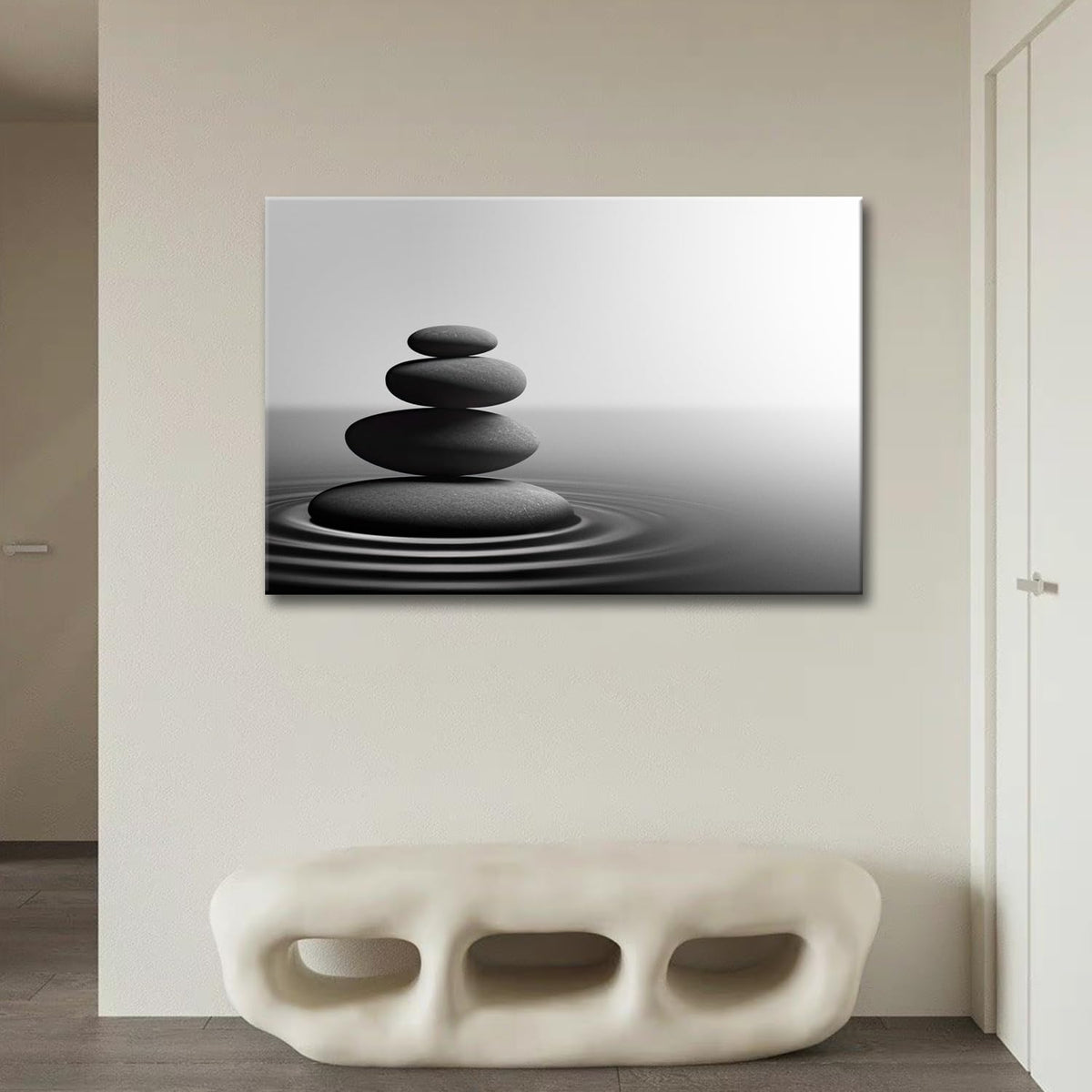 Zen Stone Wall Art Black and White Yoga Spa Relaxing Meditation Canvas Print Artwork Stones in Water Picture for Bathroom Living Room Bedroom Wall Decorations (Zen-01 / 36"L x 24"W)