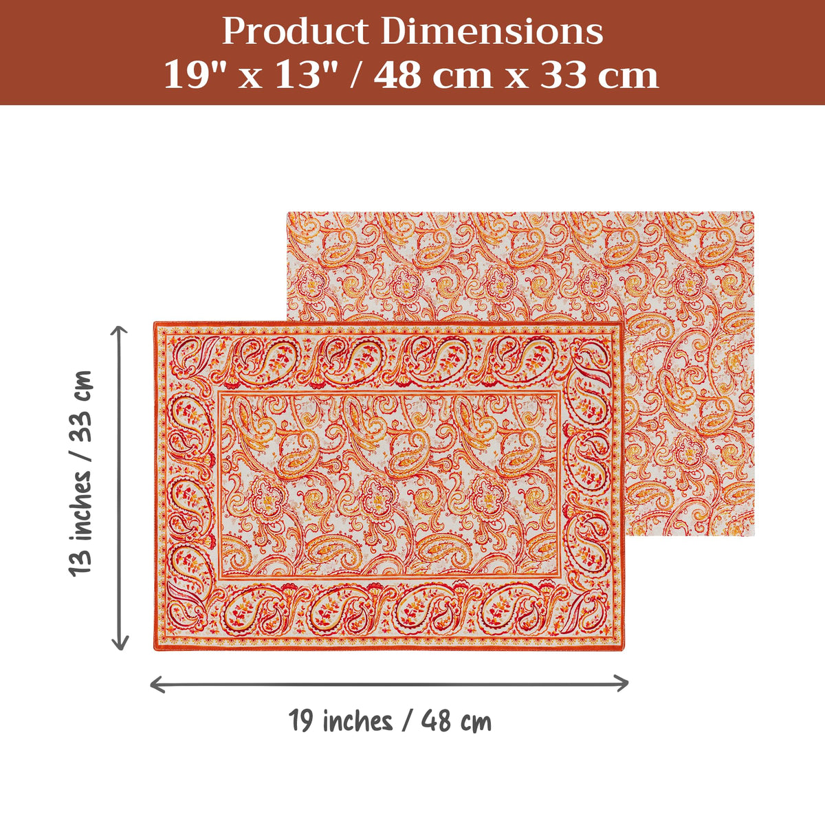 Placemats Set of 4 Reusable 100% Cotton (131 - Palatial Paisley / 13" X 19" (Pack of 4))