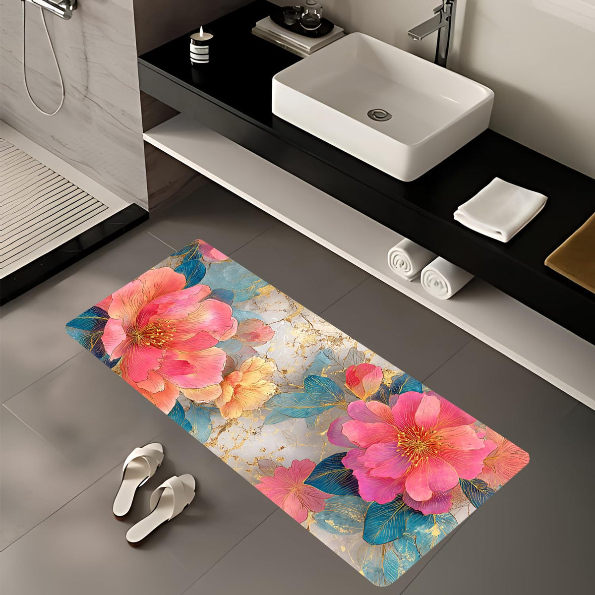 Pink Peony Laundry Room Rug 20x47 Inch (#43)