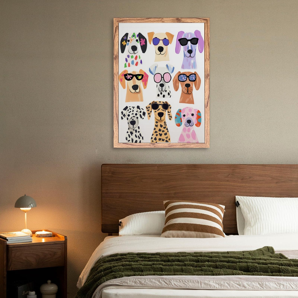 Wood Frame Colorful Funny Dog Wall Art Cool Pet Portrait Canvas Print Trendy Puppy Poster Cute Dogs Wearing Sunglasses Artwork Maximalist Animal Decor for Dorm Bedroom Nursery 20x30inch (20"L x 30"W / style-2 Wood Framed)