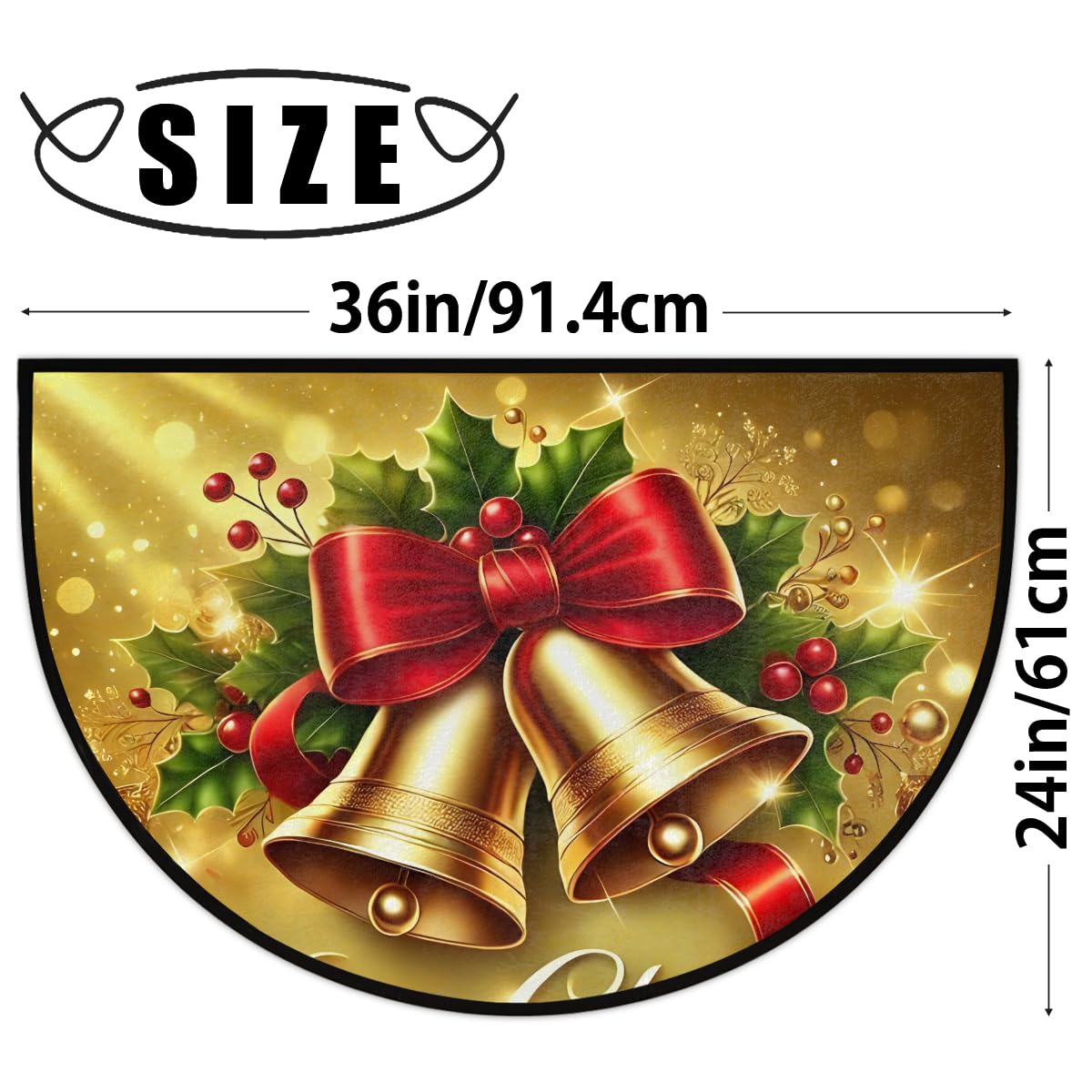 Half Round Doormat Washable Kitchen Semi Circle Rug Christmas Bell Holly (G 06)