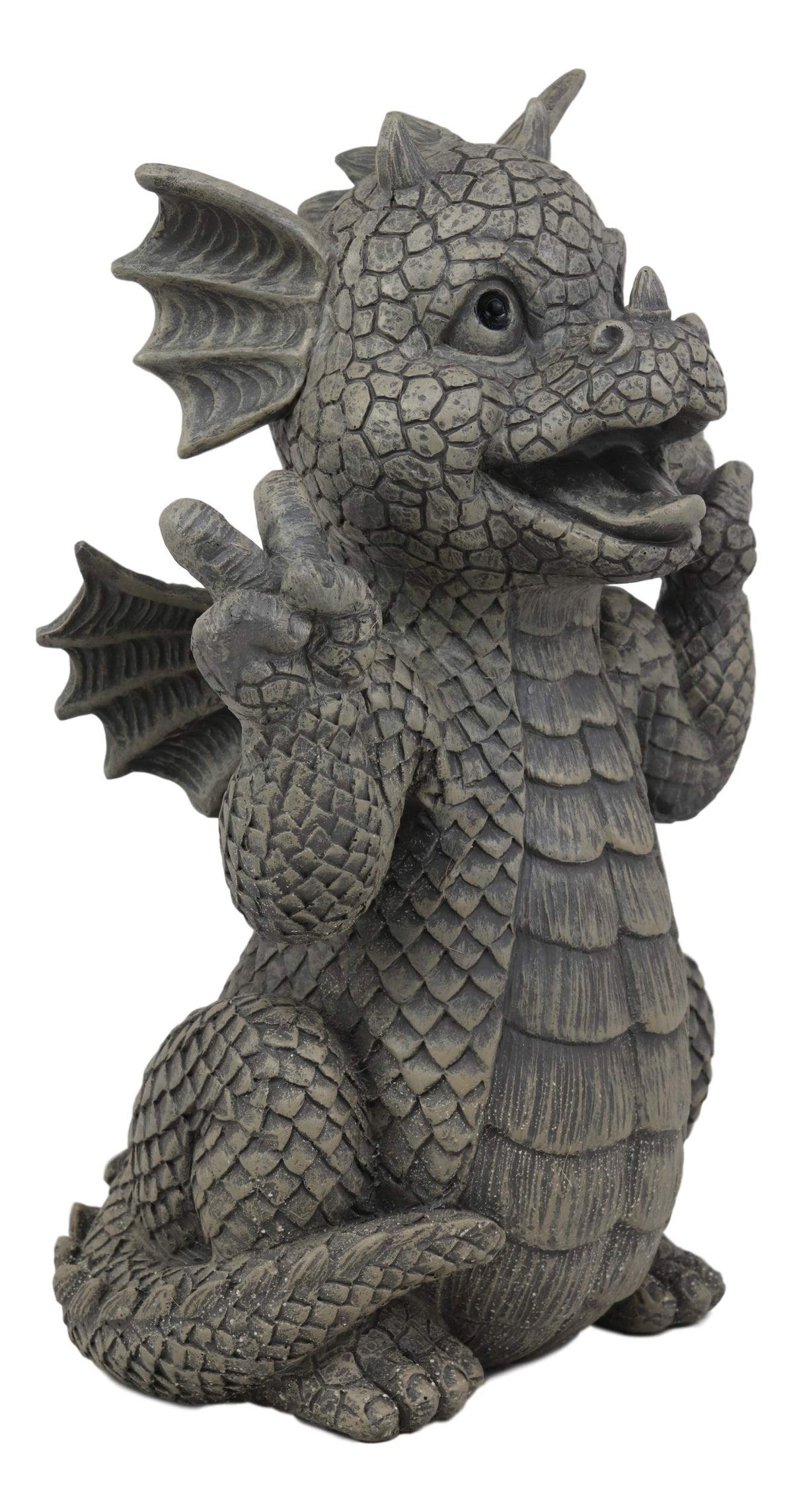 Ebros Whimsical Garden Dragon with Hippie Peace Sign Gesture Statue 10.5" Tall Cute Baby Dragonling Smiling Wide Faux Stone Resin Finish Figurine Home Decor Sculpture (Hippie Peace Sign)