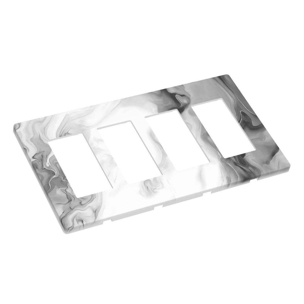 White Black Grey Ombre Marble 4 Gang Quad Rocker (White Black/Grey Ombre Marble / 4 Gang Rocker Screwless)