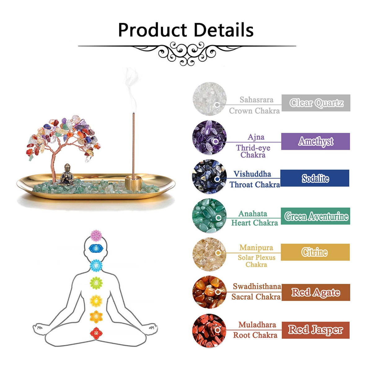 Crystal Incense Holder for Sticks (7 Chakra)