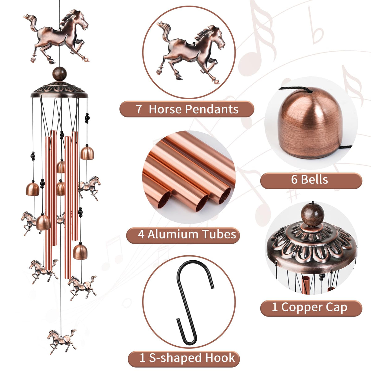 Horse Wind Chimes (Copper / Horse)