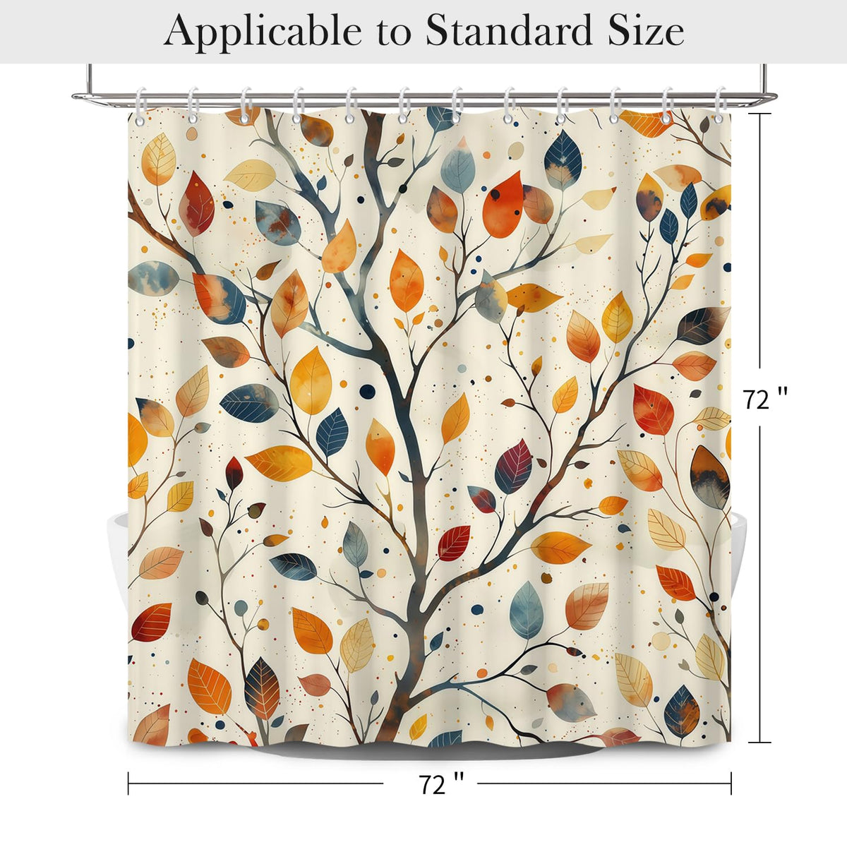 Watercolor Tree Shower Curtain with Hooks (Watercolor Leaf / 72"W x 72"L (Pack of 1))