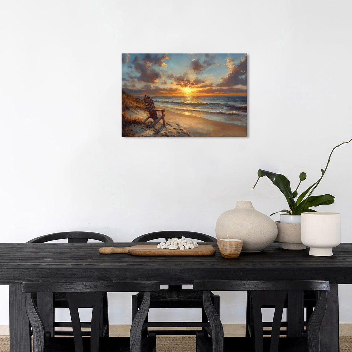 Sunset Beach Canvas Wall Art Living Room Abstract Ocean Nature Artwork Print Beach Chair Coastal Picture Poster Nautical Natural Landscape Painting for Bathroom Office Vintage Home Decorations 16x24” (24"L x 16"W / Beach)