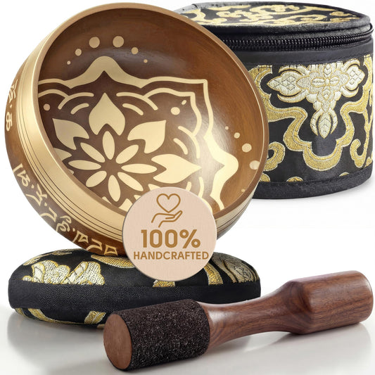 Tibetan Singing Bowl Set (Matte Gold / With Case)
