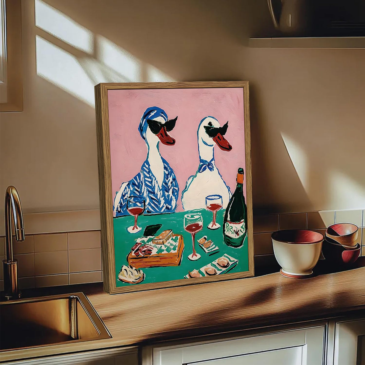 Framed Funny Duck Canvas Wall Art (Funny Duck / 16"L x 12"W)