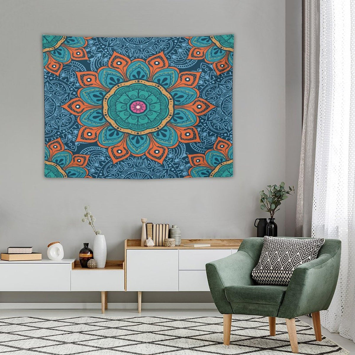 Abstract Mandala Tapestry Wall Hanging Indian Hippie Bohemian Art Floral Texture Pattern Tapestries Home Decor for Living Room Bedroom Kitchen Dorm 30"x40" (30"L x 40"W / Mandala-13)