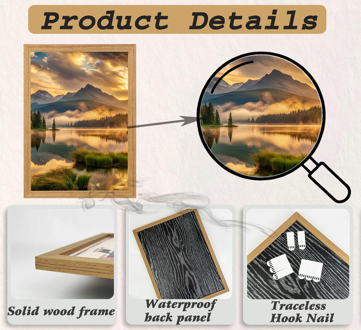 3Pcs Framed Mountain Lake Sunset Landscape Canvas Wall Art (Golden yellow / 16"L x 12"W)